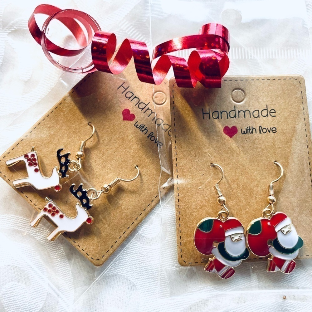 NWT Lot of 2 Festive Drop Earrings – Santa & Reindeer Holiday Set - Christmas